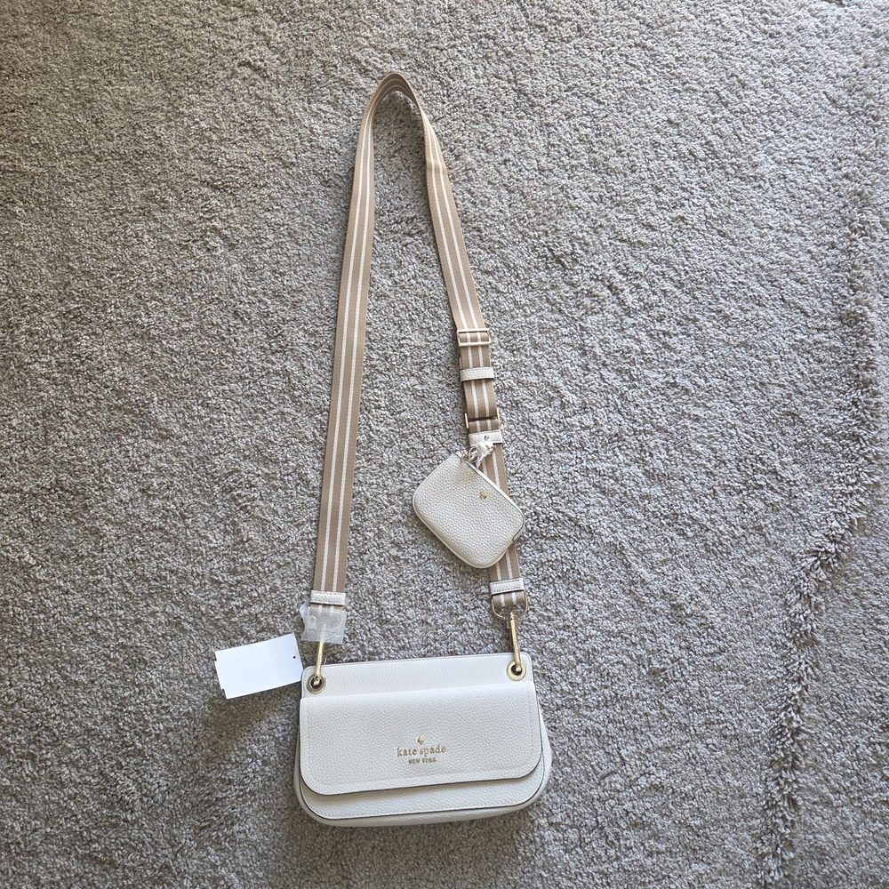 kate spade Cream Crossbody Bag with Adjustable Stripe Strap